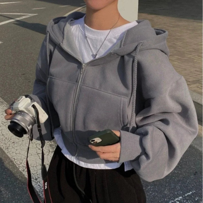 2024 Fleece-Lined Cropped Zip-Up Hoodie – Women